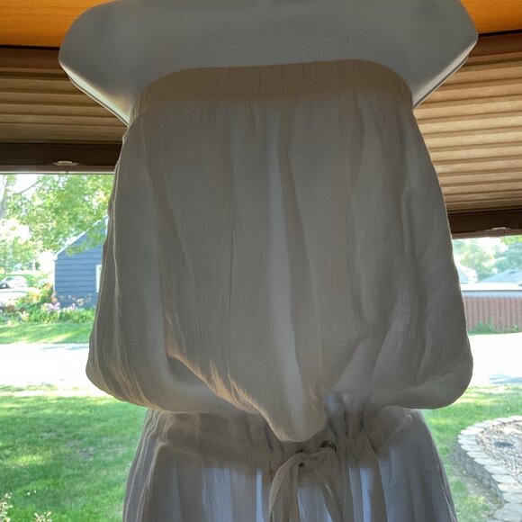 White Strapless Maxi Jumpsuit With Elastic Waist & Tie Belt Size M - Picture 6 of 11